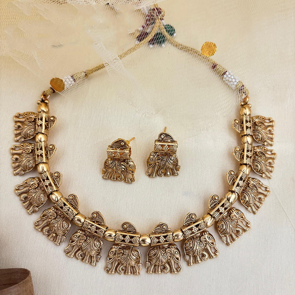 Elephant Motif Necklace in Sterling Silver | Bridal Jewellery India