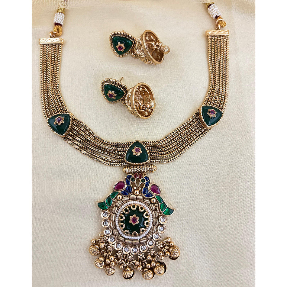 Pota Stone Pearl Necklace in Gold Tone | Bridal Jewellery India