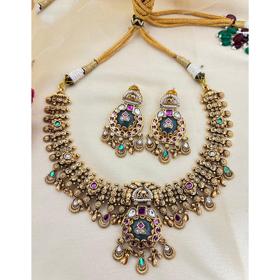 Pota Stone and Pearl Necklace in Sterling Silver | Bridal Jewellery India