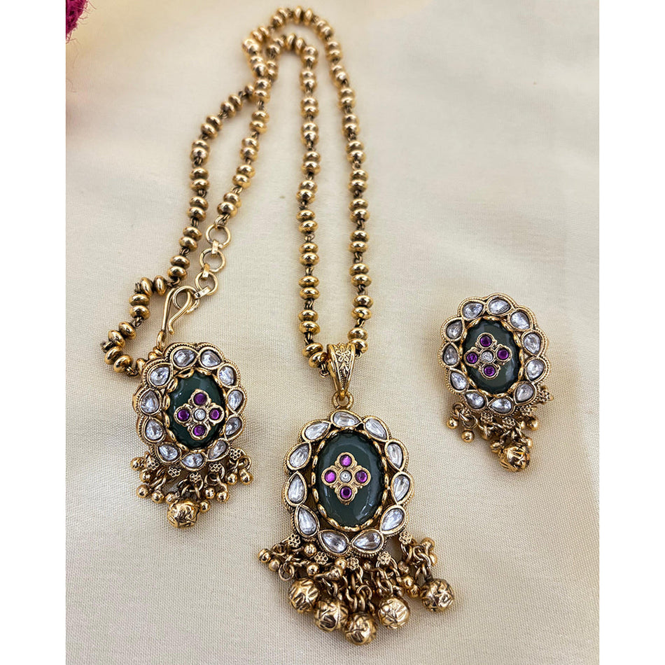 Pota Stone   Pearl Necklace in Gold Tone | Bridal Jewellery India