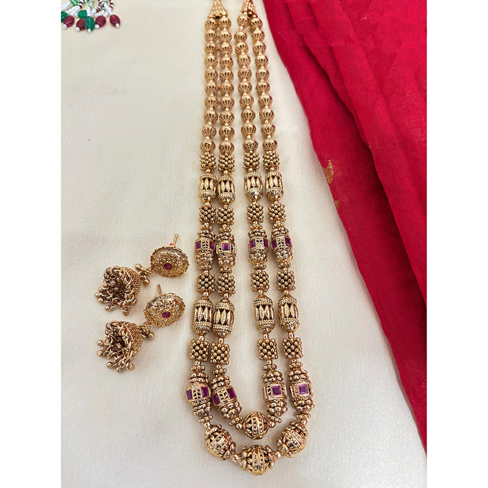 Pota Stone   Pearl Necklace in Gold Tone | Bridal Jewellery India