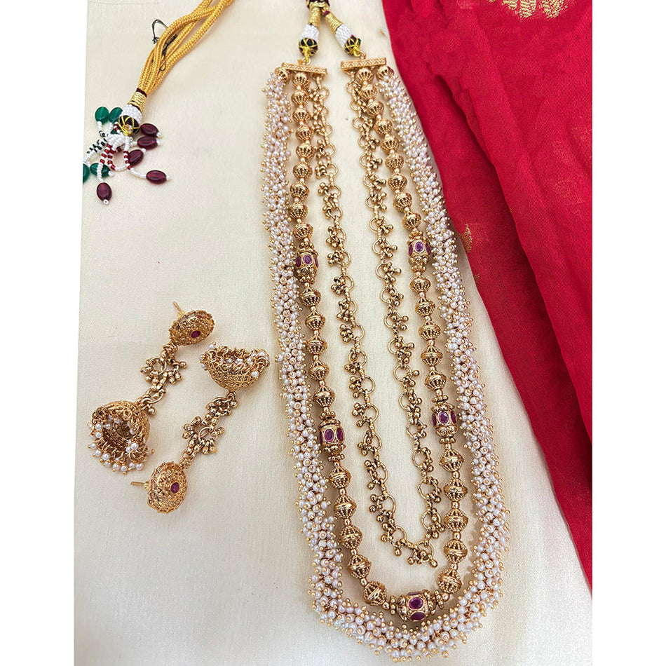 Pota Stone Necklace in Rose Gold Plated | Bridal Jewellery India