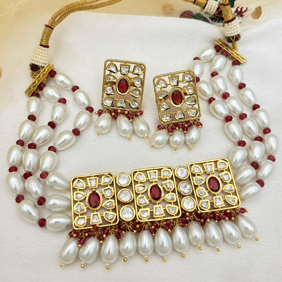 Heavy Look Kundan Choker Necklace in Gold Plated | Bridal Jewellery India