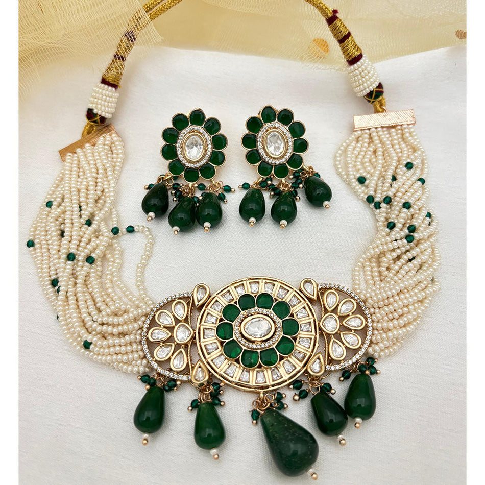 Heavy Look Kundan Choker Necklace in Gold Plated | Bridal Jewellery India