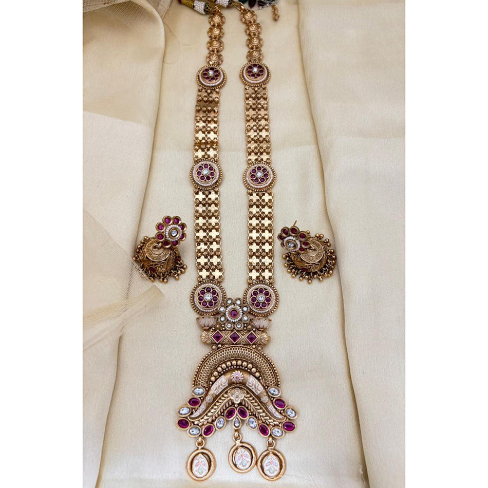 Rose Gold Plated Meenakari Hoop Earrings for Wedding | Bridal Jewellery India