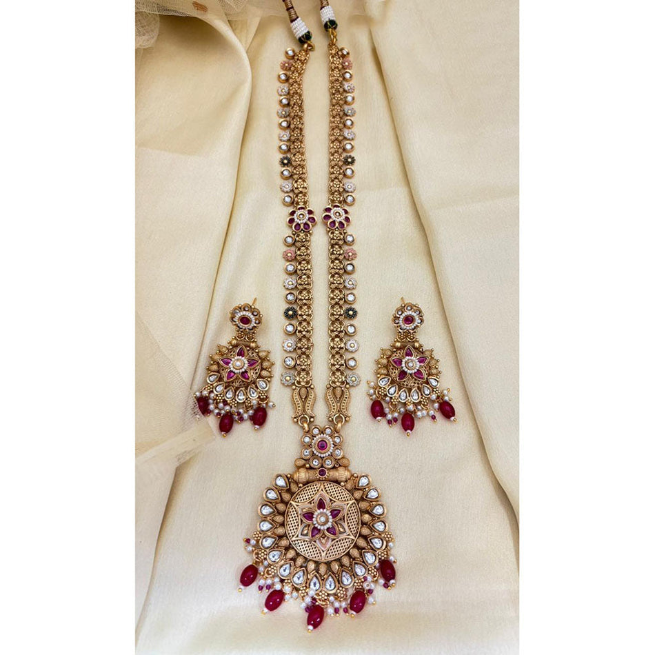 Floral Motif Long Set in  Gold Plated | Bridal Jewellery India