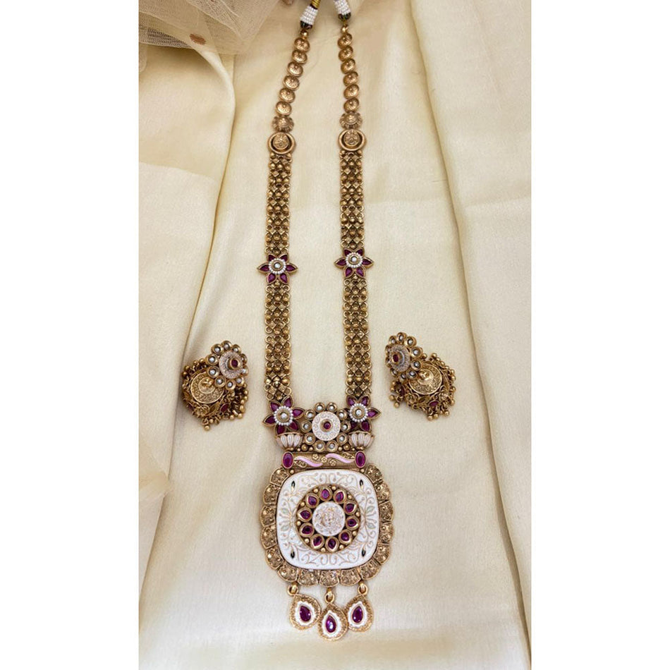 Rose Gold Plated Meenakari Earrings for Bridal Wear | Bridal Jewellery India