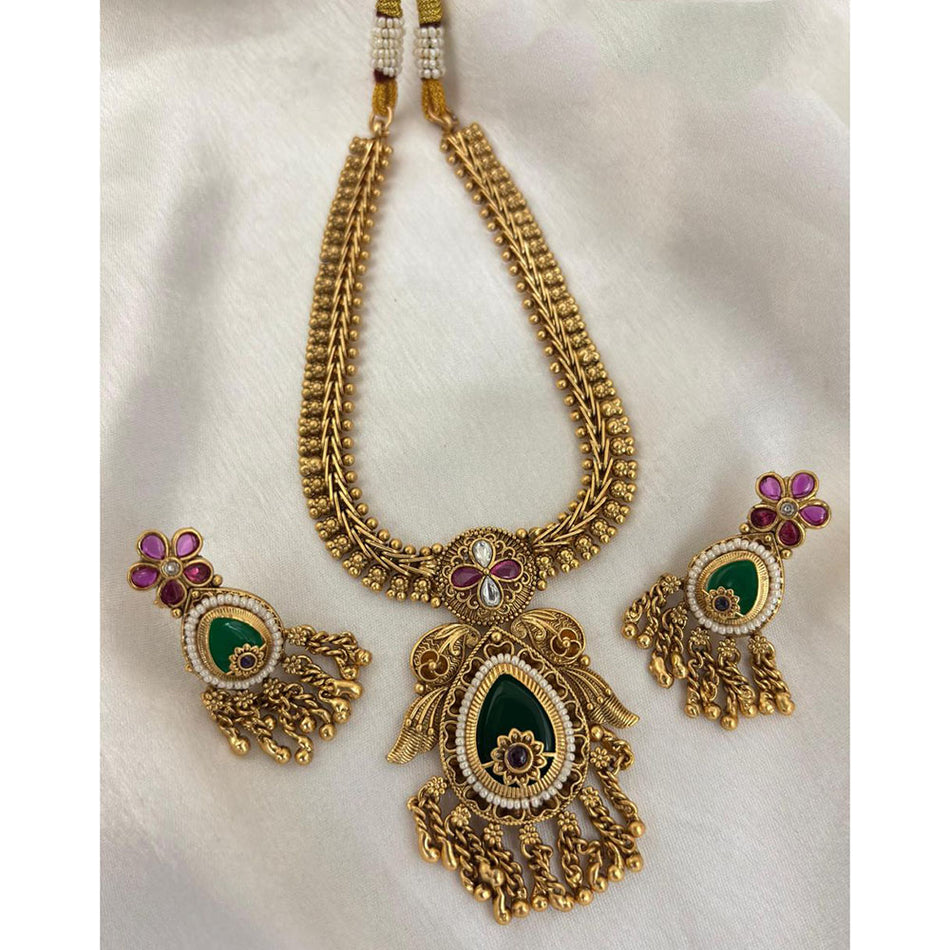 Pota Stone and Pearl Necklace in Sterling Silver | Bridal Jewellery India