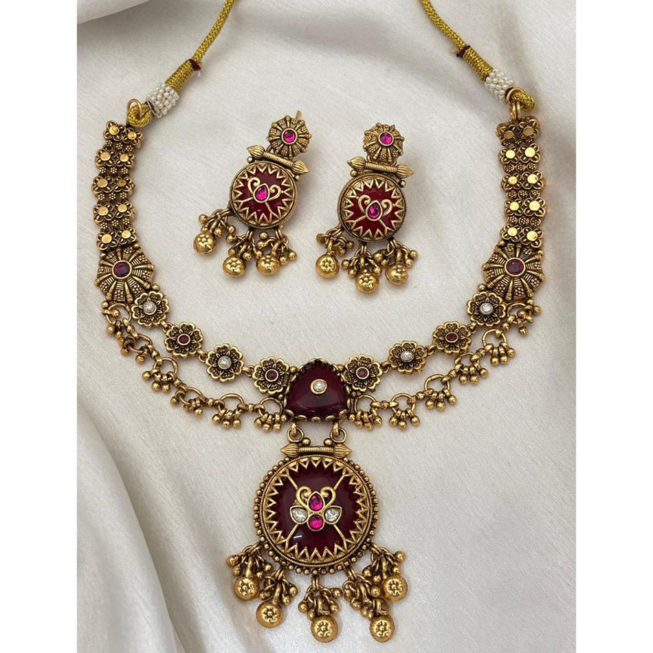 Pota Stone and Pearl Necklace in Sterling Silver | Bridal Jewellery India