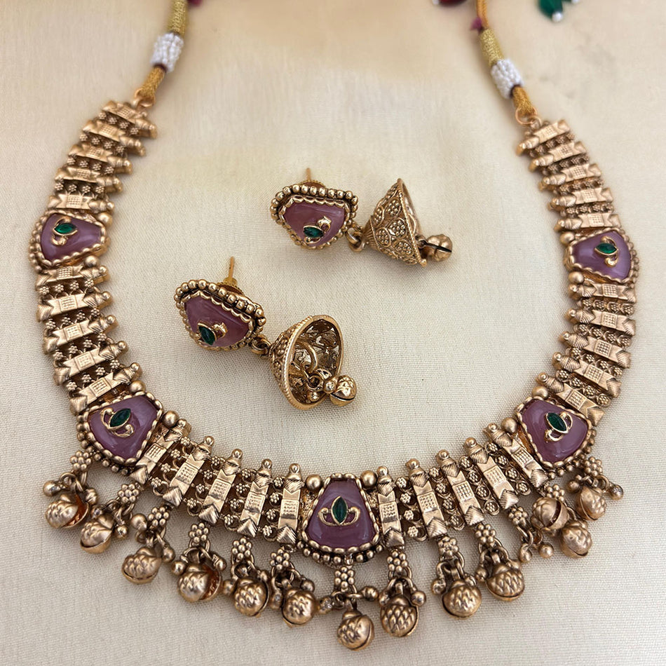 Pota Stone and Pearl Necklace in Sterling Silver | Bridal Jewellery India