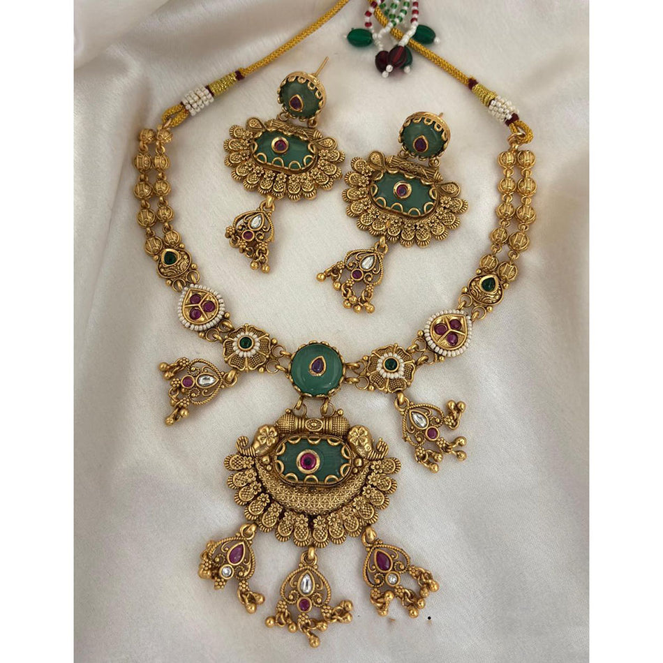 Pota Stone Necklace in White Gold Plated | Bridal Jewellery India