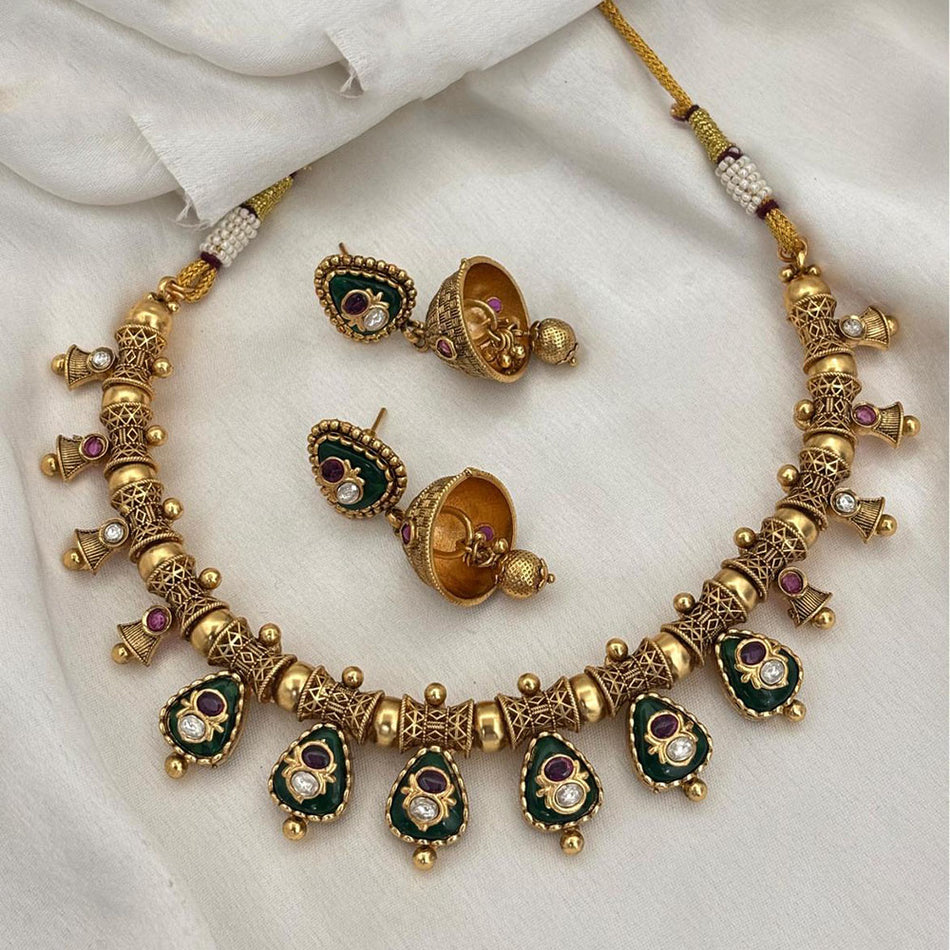 Pota Stone and Pearl Necklace in Sterling Silver | Bridal Jewellery India