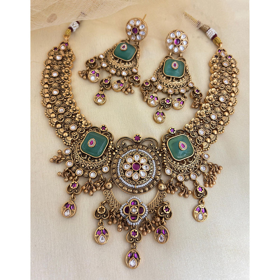 Designer Pota Stone and Pearl Necklace for Bridal Wear | Bridal Jewellery India