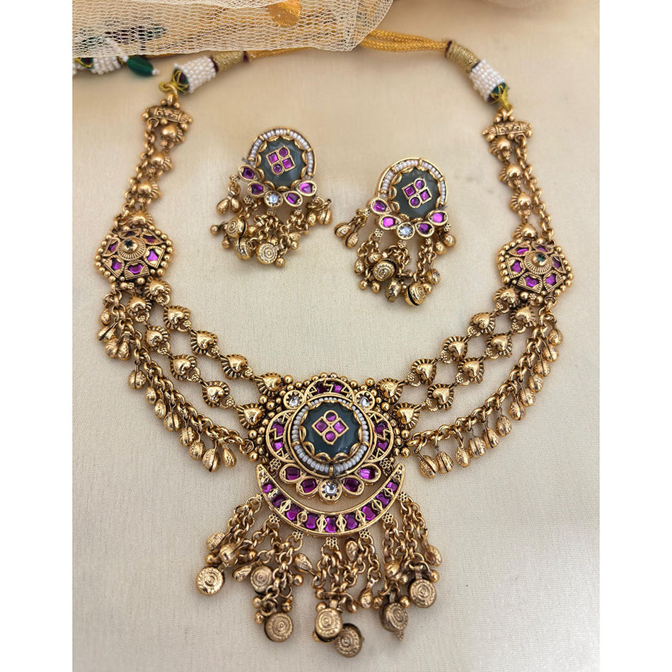Pota Stone and Pearl Necklace in Sterling Silver | Bridal Jewellery India