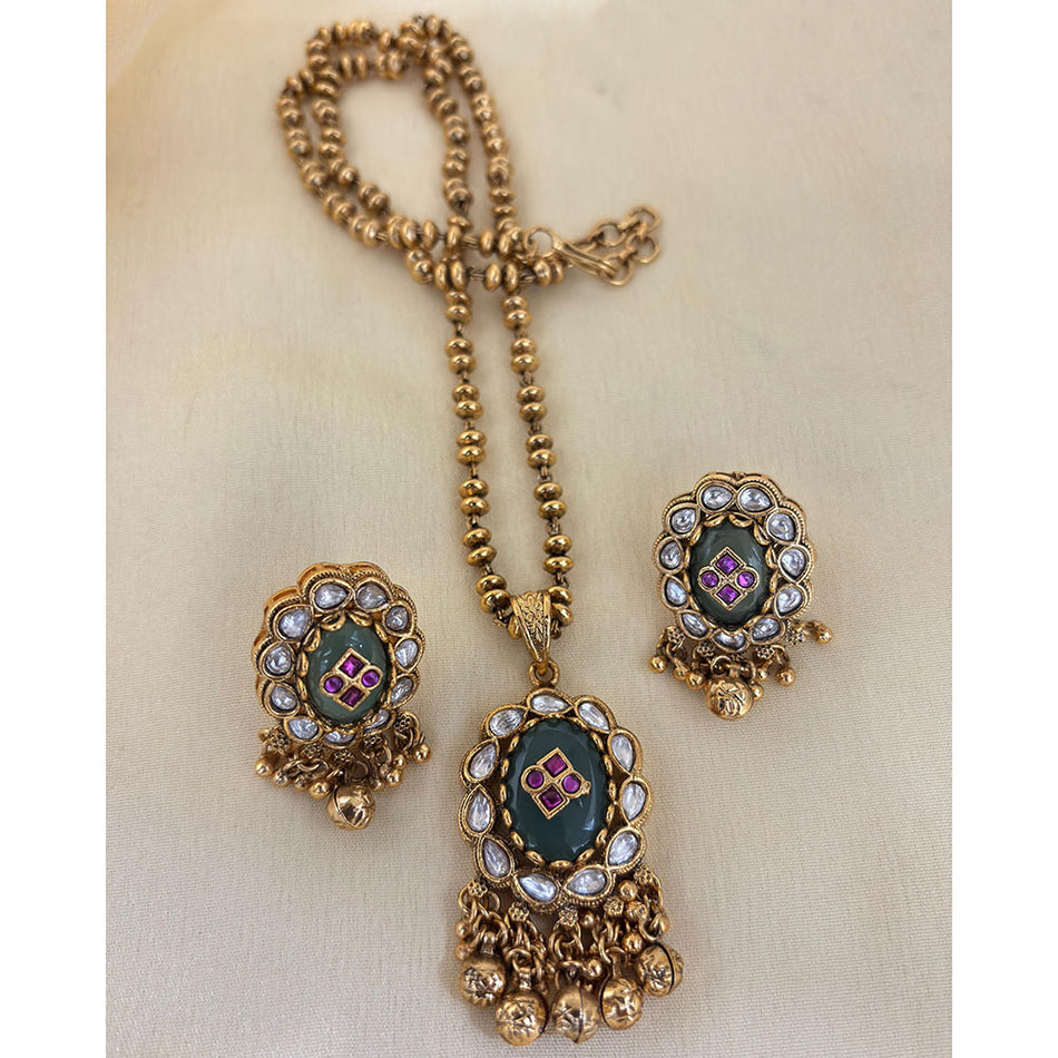 Pota Stone and Pearl Necklace in Sterling Silver | Bridal Jewellery India