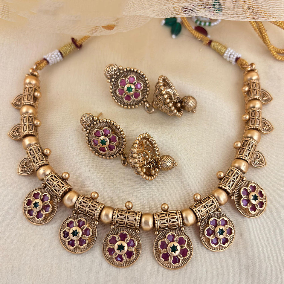 Pota Stone and Pearl Necklace in Sterling Silver | Bridal Jewellery India