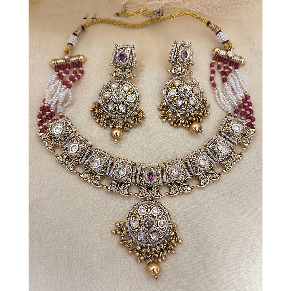 Designer Pota Stone Choker in Rose Gold Plated | Bridal Jewellery India