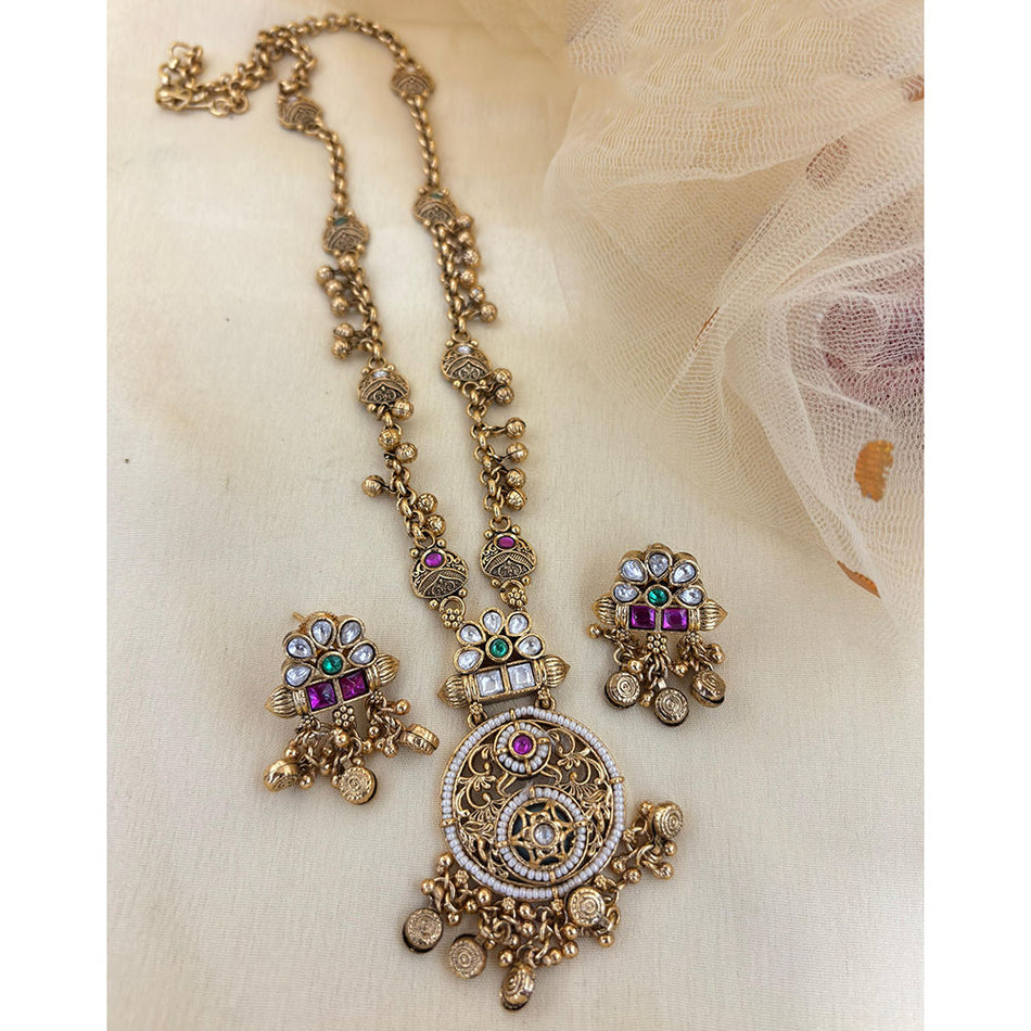 Designer Rose Gold Plated Pota Pearl Necklace Set | Bridal Jewellery India