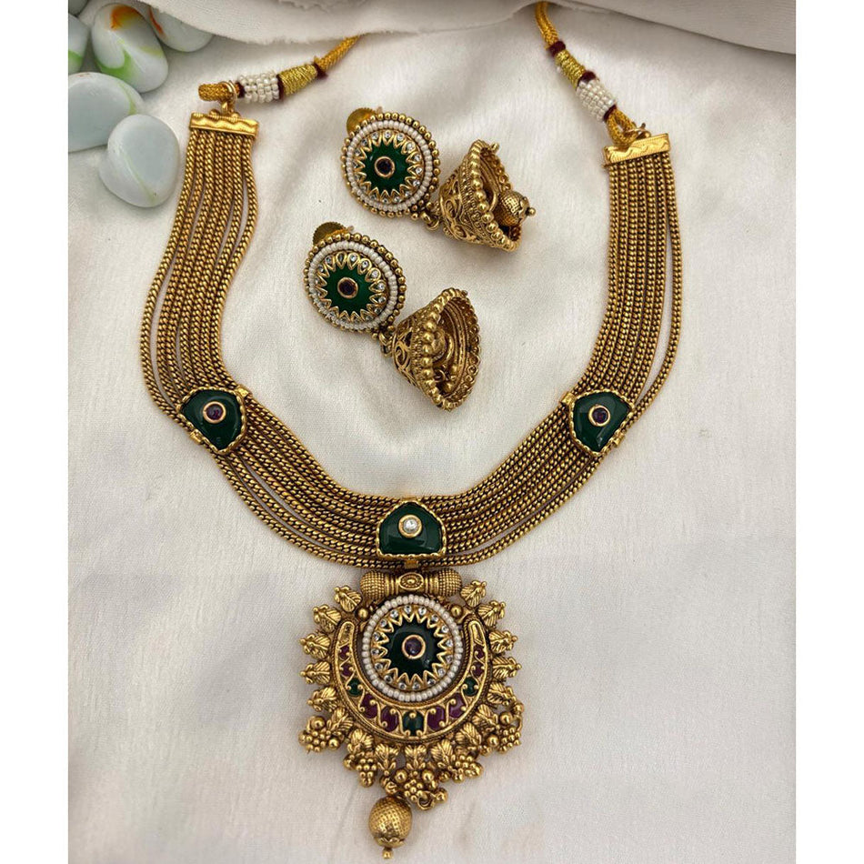 Pota Stone and Pearl Necklace in 14K Gold Plated | Bridal Jewellery India