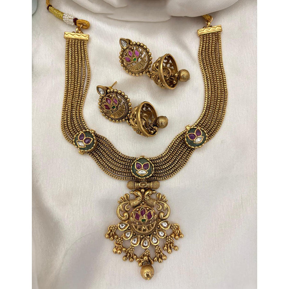 Designer Pota Stone Pearl Necklace Silver | Bridal Jewellery India