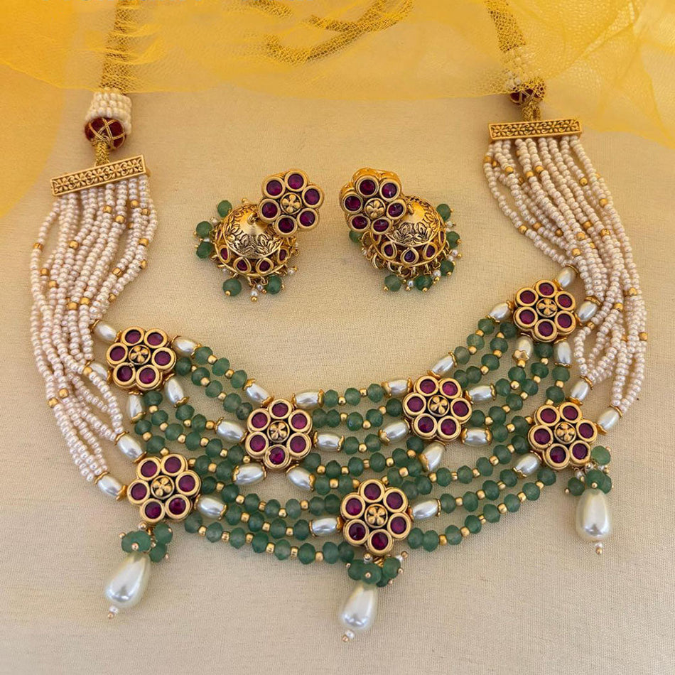 Pota Stone Necklace in Gold Tone | Bridal Jewellery India