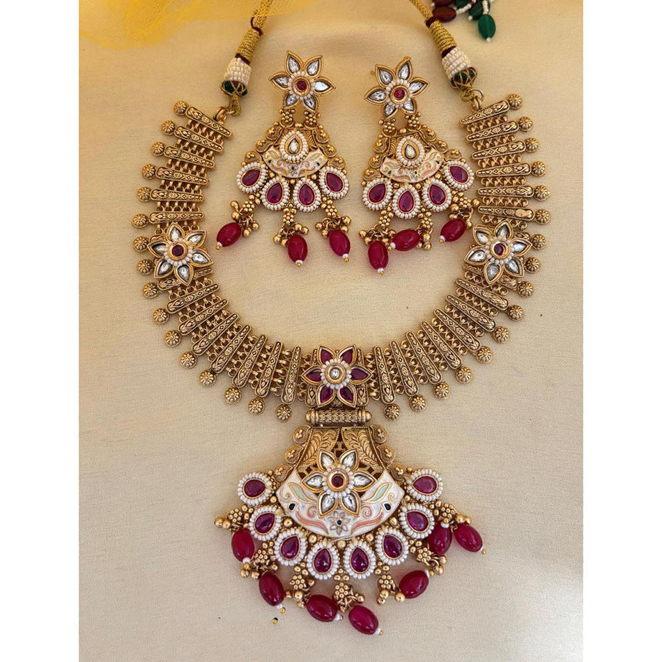 Meenakari Necklace in Sterling Silver | Bridal Jewellery India