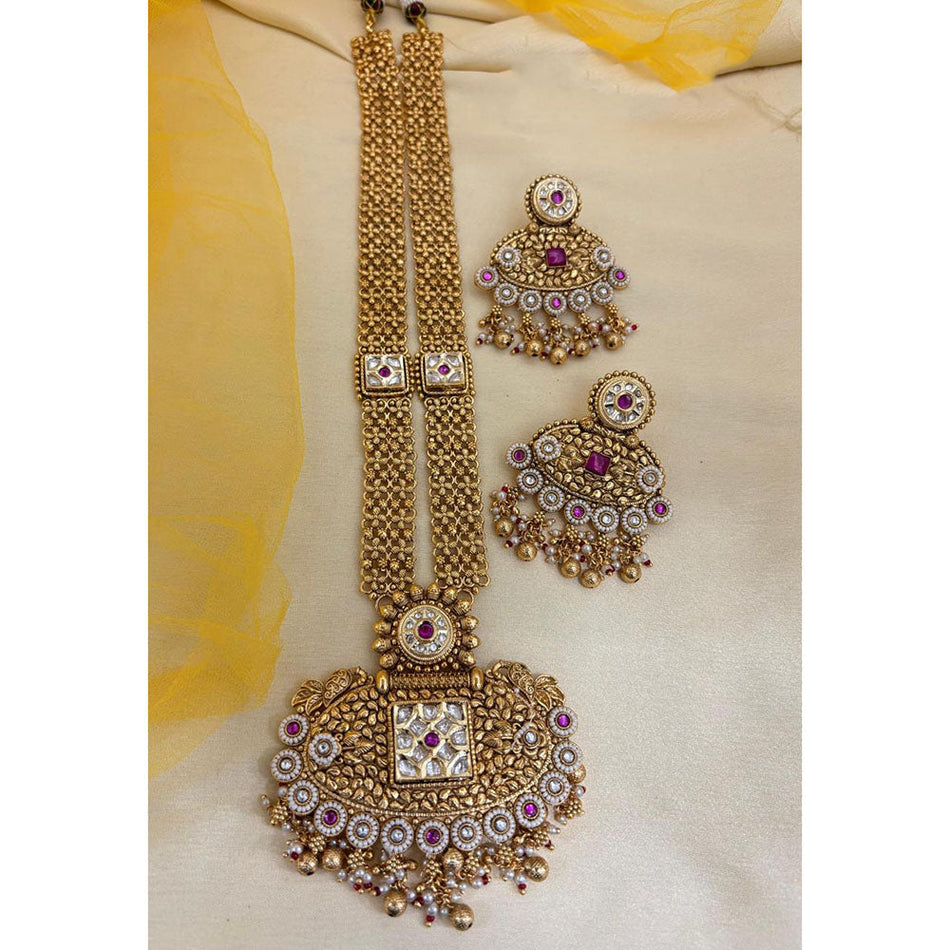 Pota Stone   Pearl Long Necklace in Sterling Silver | Bridal Jewellery India