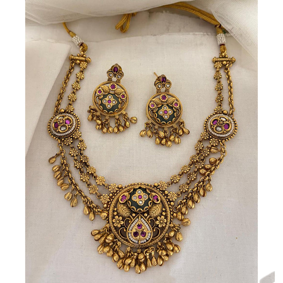 Pota Stone Pearl Necklace in Gold Tone | Bridal Jewellery India