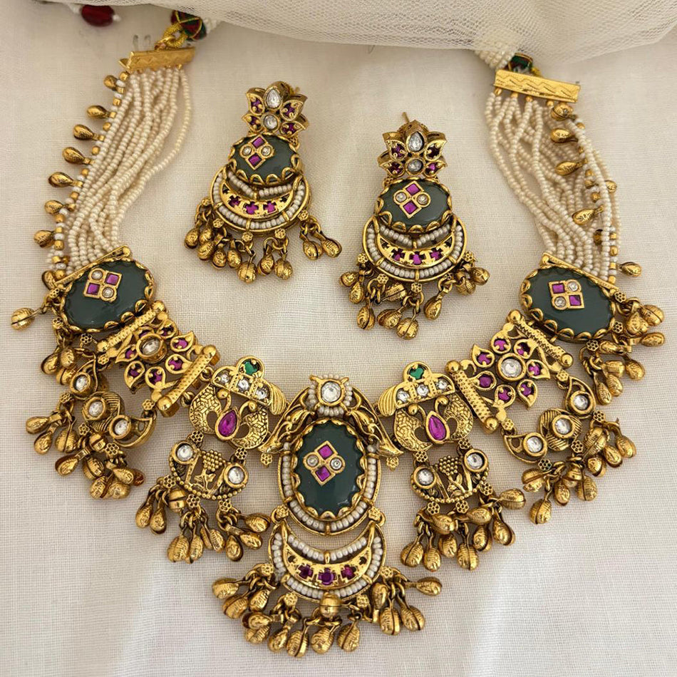Pota Stone Necklace in Rose Gold Plated | Bridal Jewellery India