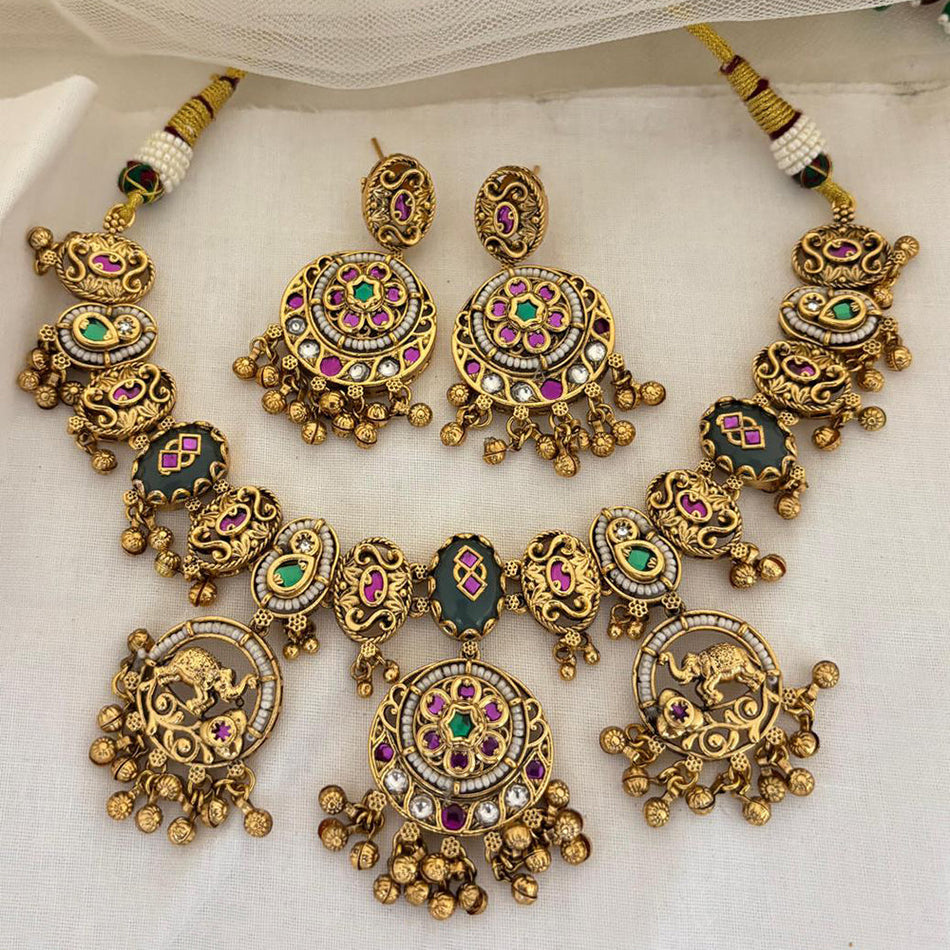 Pota Stone Pearl Necklace in Gold Tone | Bridal Jewellery India