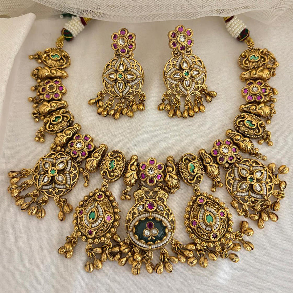 Designer Pota Stone   Pearl Necklace for Bridal | Bridal Jewellery India