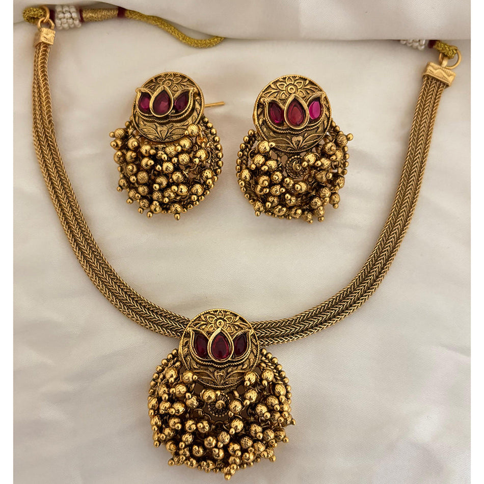 Ethnic Pota Stone Necklace in Gold Tone | Bridal Jewellery India