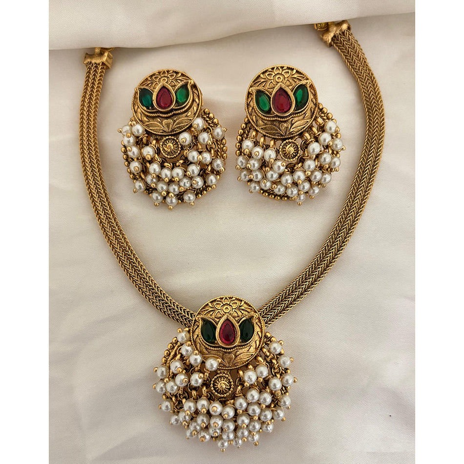 Ethnic Pota Stone Necklace in Gold Tone | Bridal Jewellery India