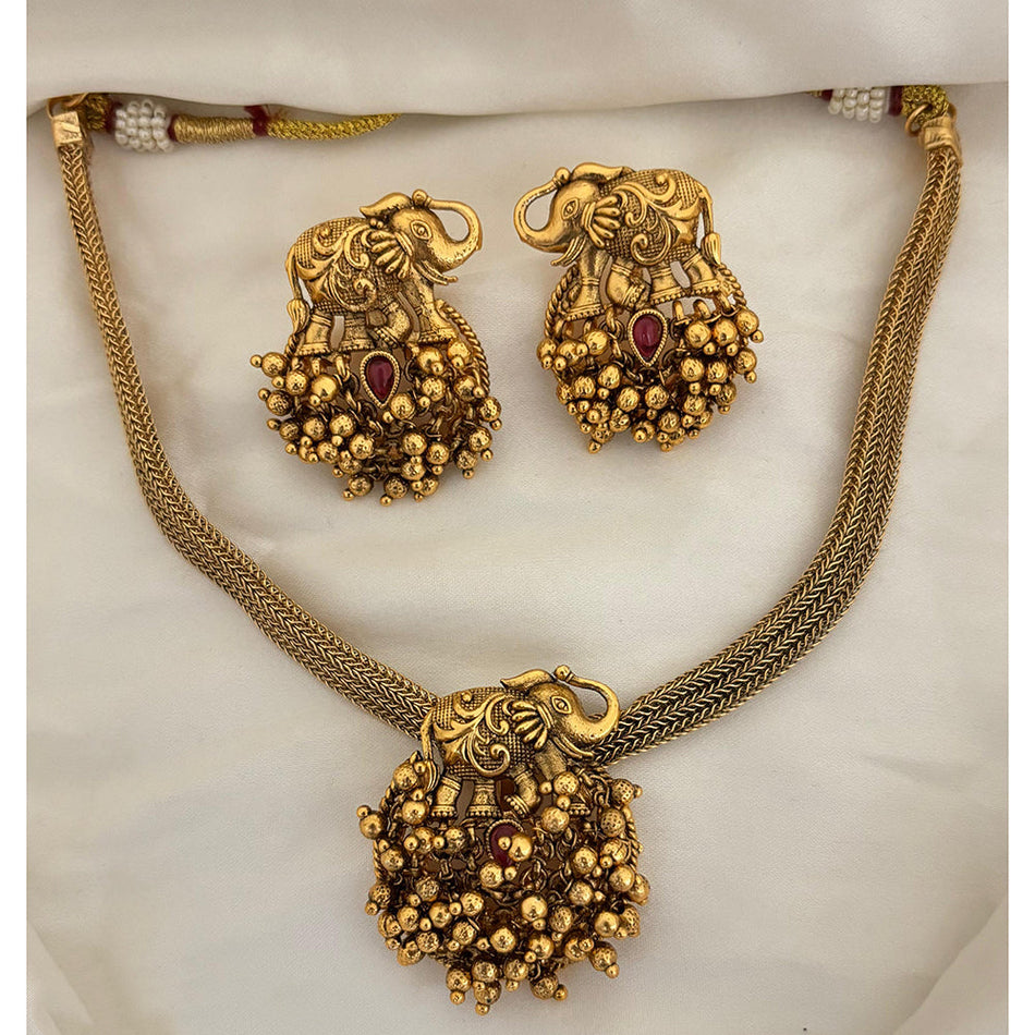 Ethnic Elephant Pendants in Rose Gold Plated | Bridal Jewellery India