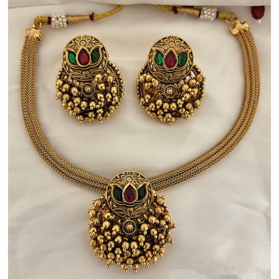 Ethnic Pota Stone Necklace in Gold Tone | Bridal Jewellery India