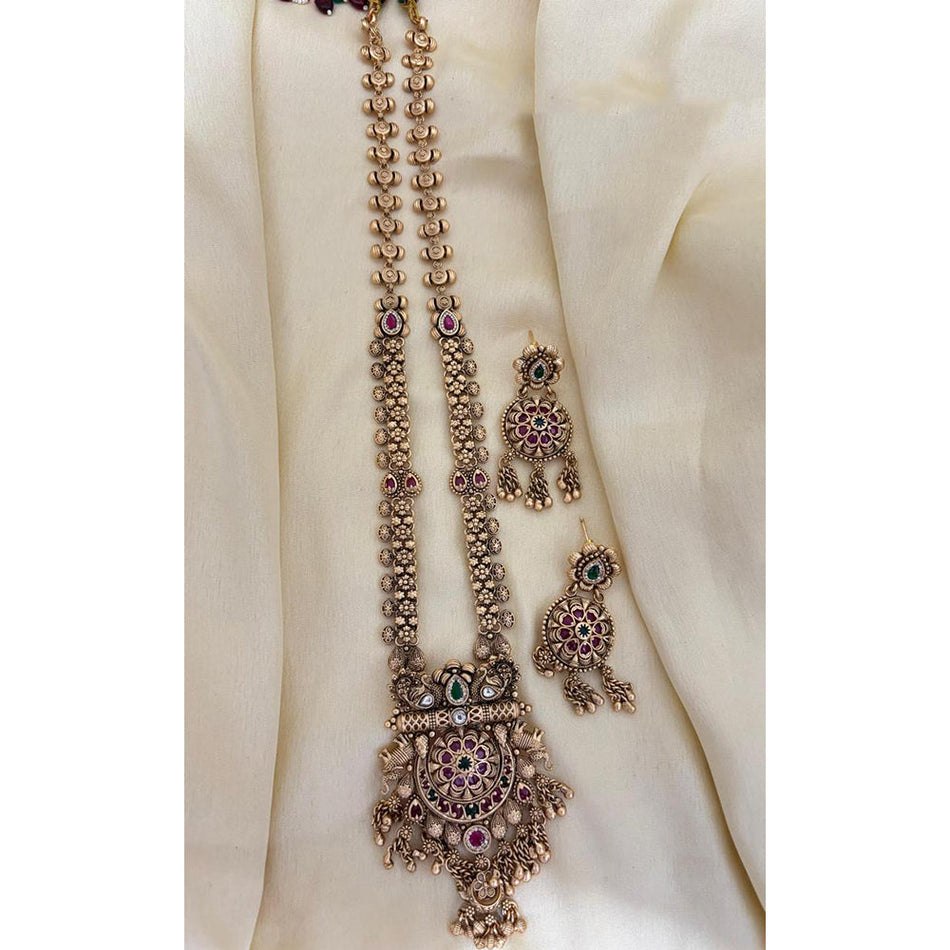 Ethnic Pota Stone Long Necklace in Pearl | Bridal Jewellery India