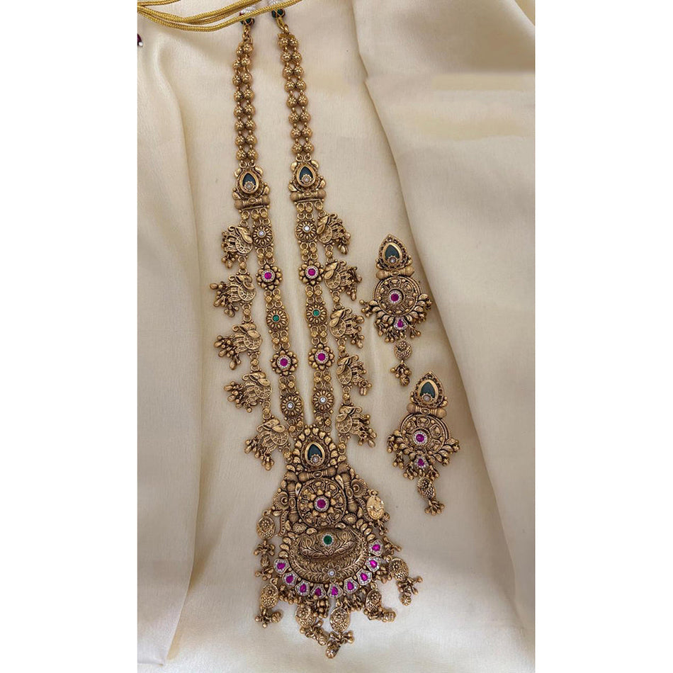 Ethnic Rose Gold Plated Pota Necklace with Pearls | Bridal Jewellery India