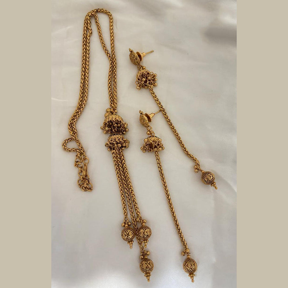 Designer Pearl Long Necklace in Gold Tone | Bridal Jewellery India