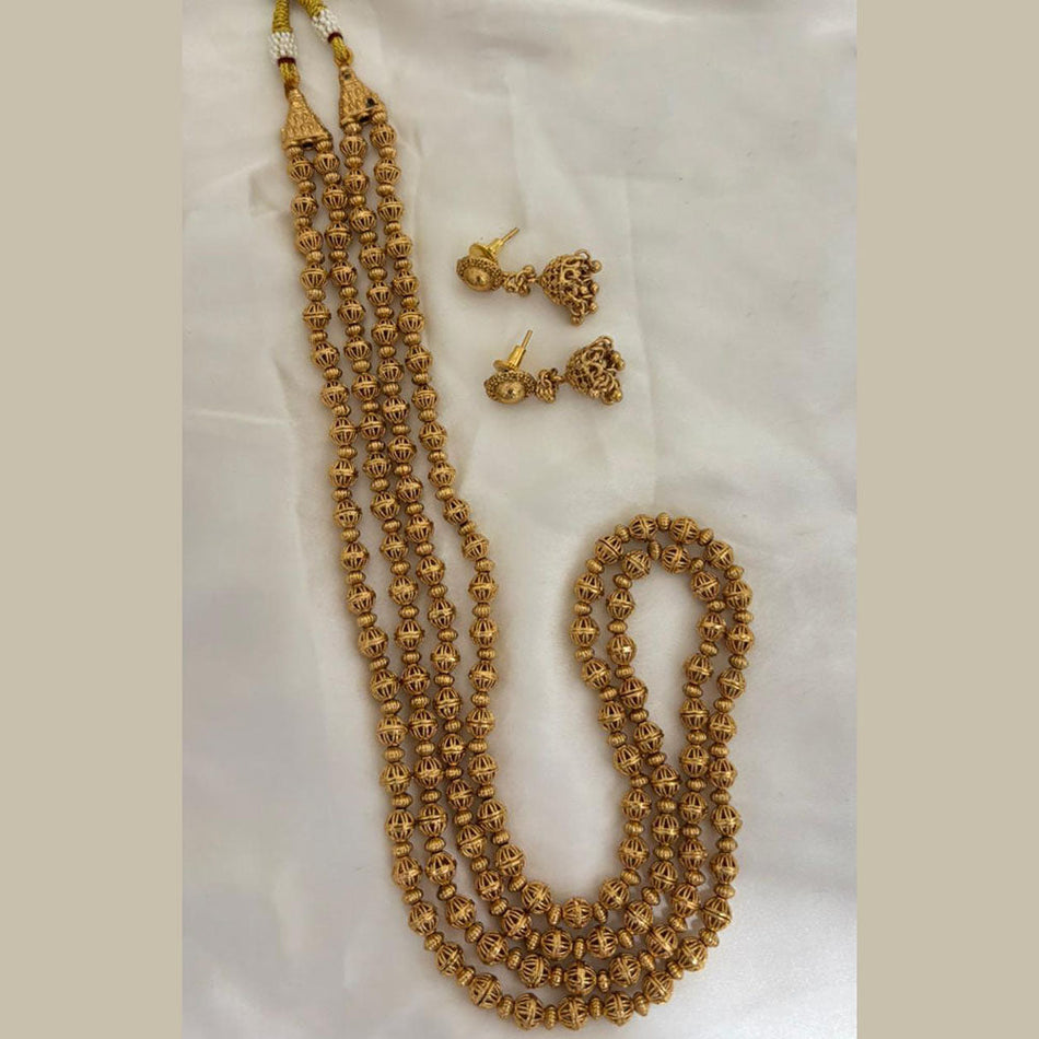 Designer Beads Long Necklace in Gold Plated Silver | Bridal Jewellery India