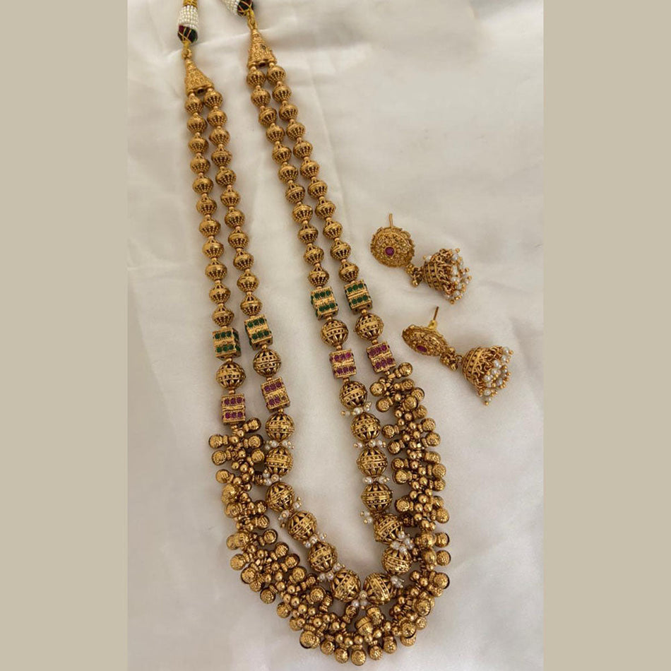 Double Layer Long Necklace in Gold Tone | Bridal Jewellery India