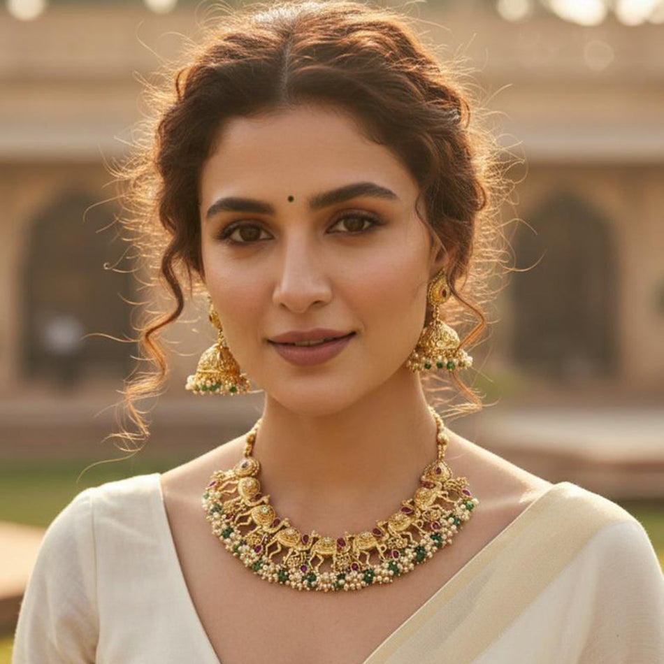 Pota Stone   Pearl Necklace in Sterling Silver | Bridal Jewellery India