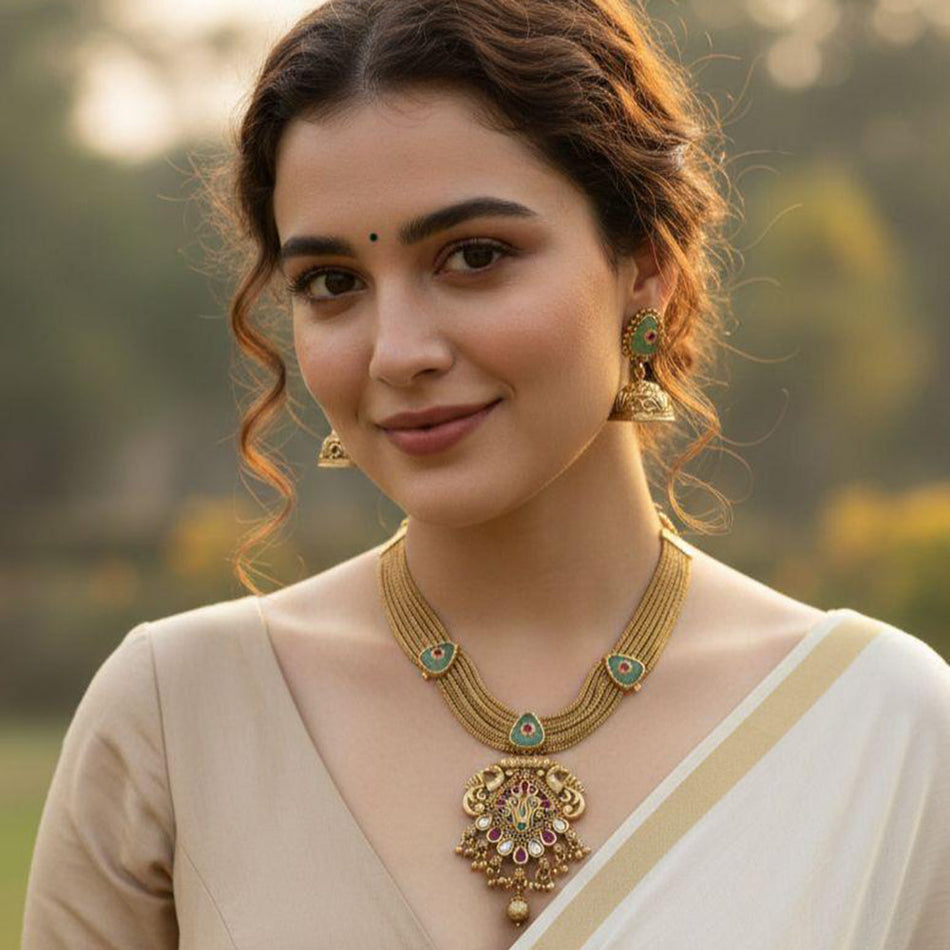 Pota Stone   Pearl Necklace in Sterling Silver | Bridal Jewellery India