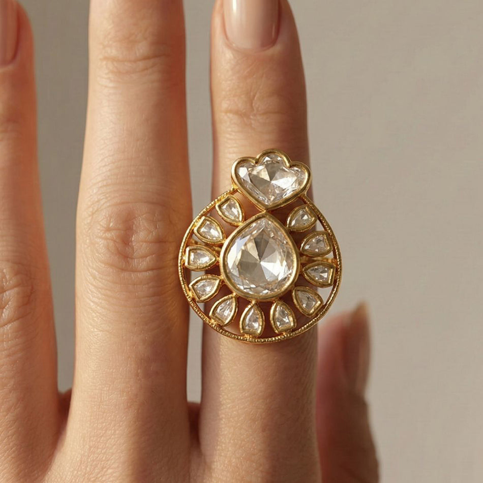 Royal Look Finger Ring in Gold Plated | Bridal Jewellery India