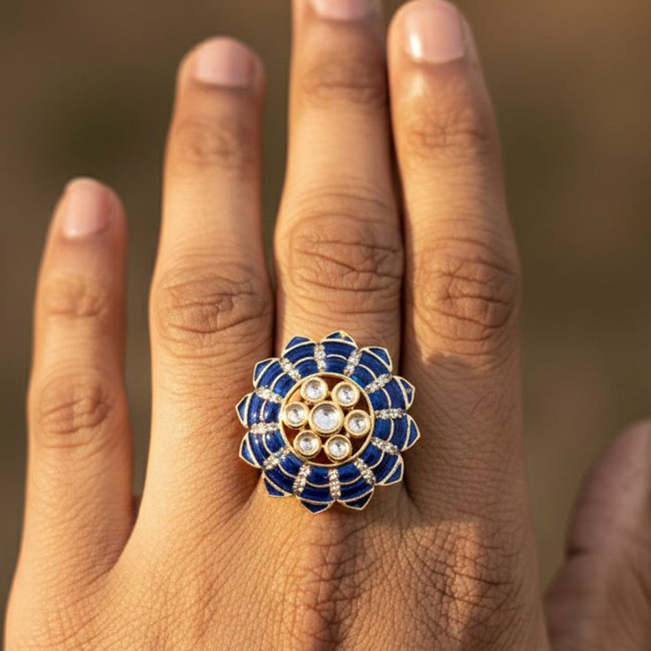 Royal Look Finger Ring in White Gold Plated | Bridal Jewellery India