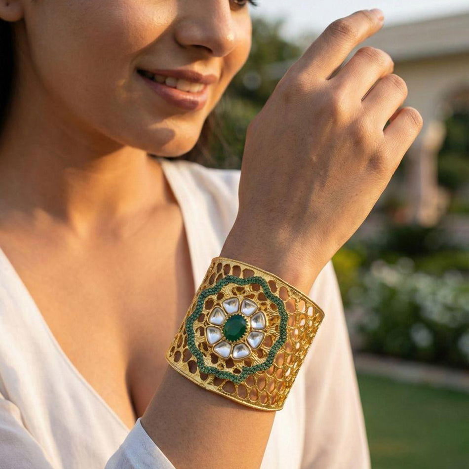 Kundan Openable Bracelet in Gold Plated | Bridal Jewellery India