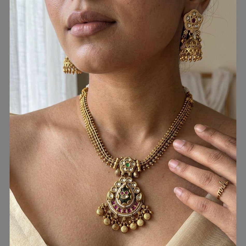 Pota Stone and Pearl Necklace in 925 Sterling Silver | Bridal Jewellery India