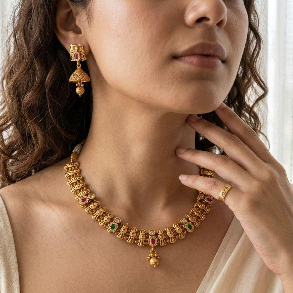 Pota Stone Beads with Pearl Necklace in Sterling Silver | Bridal Jewellery India