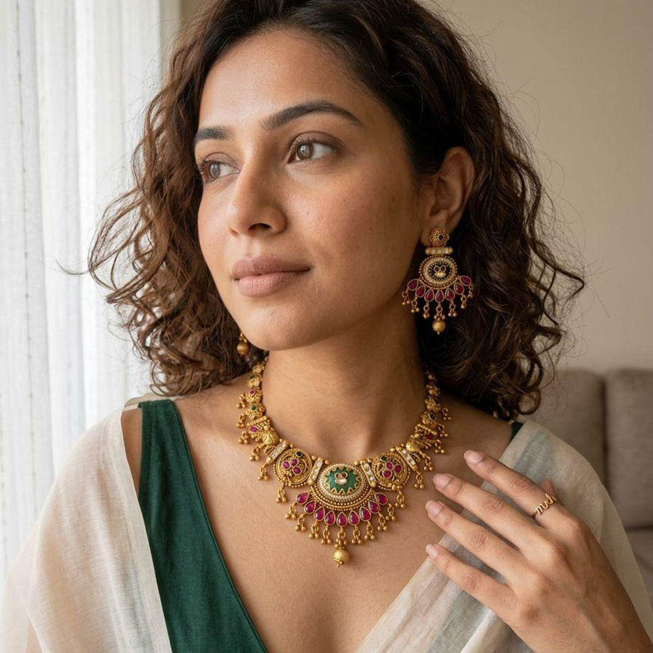 Pota Stone Necklace in Sterling Silver | Bridal Jewellery India