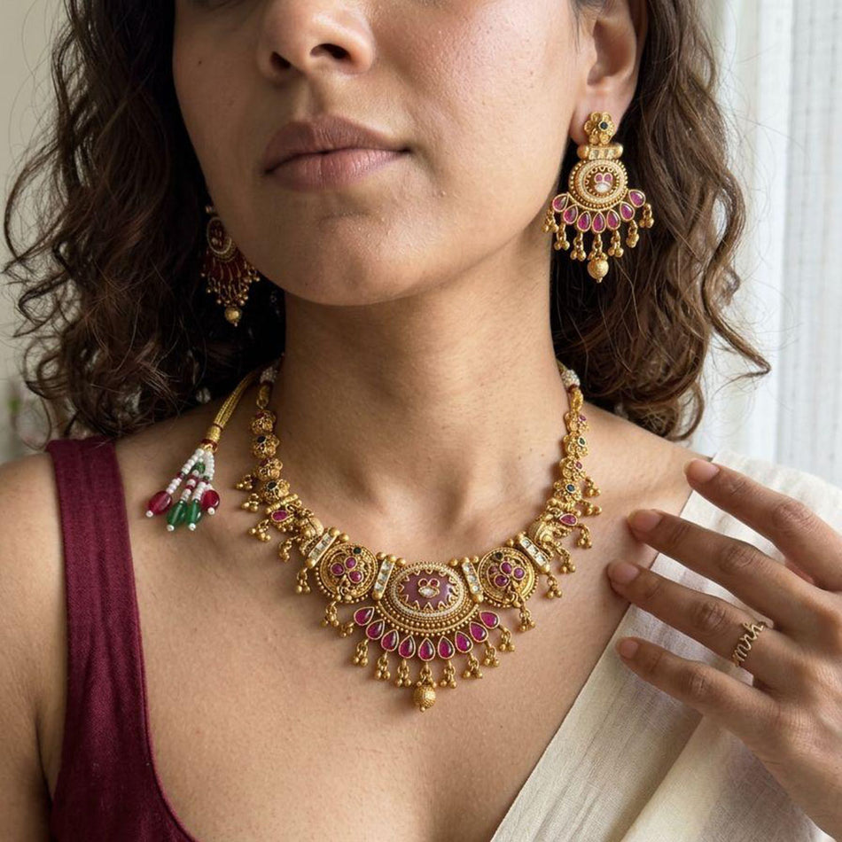 Pota Stone Necklace in Sterling Silver | Bridal Jewellery India