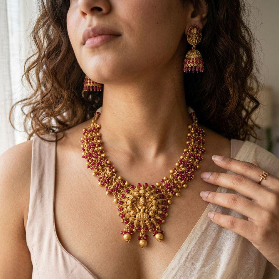 Pota Stone Beads   Pearl Necklace in Gold Tone | Bridal Jewellery India